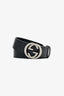 Gucci Black/Silver Leather GG Belt Size 100