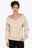 Burberry Cream Cotton V-Neck Off The Shoulder Logo Sweater Size M