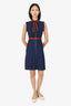 Gucci Navy Ruffled Wed Trim Sleeveless Midi Dress Size XS