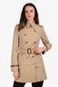 Burberry Tan/Gold Buttoned Double Breasted Belted Trench Coat Size 4