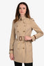 Burberry Tan/Gold Buttoned Double Breasted Belted Trench Coat Size 4