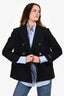 Patou Navy Blue Virgin Wool/Cashmere Double Breasted Short Coat with Gold Buttons Size 40