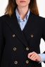 Patou Navy Blue Virgin Wool/Cashmere Double Breasted Short Coat with Gold Buttons Size 40