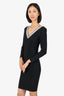 Herve Leger Black/White V-Neck Bodycon Midi Dress Size M
