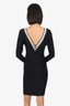 Herve Leger Black/White V-Neck Bodycon Midi Dress Size M
