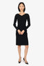 Vince Black Ribbed V-Neck Long Sleeve Dress Size S