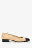 Pre-Loved Chanel™ Beige/Black Leather Cap Toe CC Flat Size 36