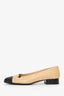 Pre-Loved Chanel™ Beige/Black Leather Cap Toe CC Flat Size 36