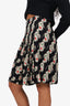 Prada Black Floral Print Pleated Mini Skirt Size 36