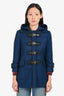 Gucci Navy/Black Leather Buckle Detail Duffel Coat Size 40