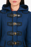 Gucci Navy/Black Leather Buckle Detail Duffel Coat Size 40