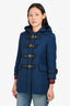 Gucci Navy/Black Leather Buckle Detail Duffel Coat Size 40