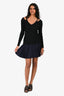 Rag & Bone Navy/Black Wool/Leather Pinstriped Pleated Mini Skirt Size 0