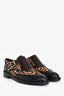 Burberry Black/Burgundy Leather Leopard Pattern Ponyhair Loafers Size 38