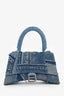 Balenciaga Blue Denim Patched Logo Embroidered Hourglass Bag with Strap