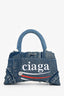 Balenciaga Blue Denim Patched Logo Embroidered Hourglass Bag with Strap