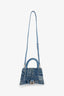 Balenciaga Blue Denim Patched Logo Embroidered Hourglass Bag with Strap