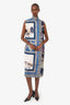 Salvatore Ferragamo Blue Silk Mock Neck Sleeveless Dress Size 42
