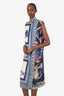 Salvatore Ferragamo Blue Silk Mock Neck Sleeveless Dress Size 42