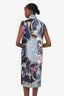 Salvatore Ferragamo Blue Silk Mock Neck Sleeveless Dress Size 42
