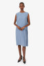 Salvatore Ferragamo Blue Silk Sleeveless Pleated Detail Dress Size 44