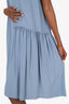Salvatore Ferragamo Blue Silk Sleeveless Pleated Detail Dress Size 44