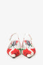Dolce & Gabbana White/Red Poppy Print Sling Back Kitten Heels Size 40