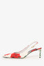 Dolce & Gabbana White/Red Poppy Print Sling Back Kitten Heels Size 40
