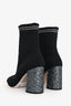 Miu Miu Black/Silver Logo Knit Ankle Boots Size 38.5