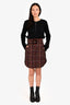 Sandro Burgundy/Navy Check Belted Skirt Size 2
