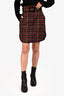 Sandro Burgundy/Navy Check Belted Skirt Size 2