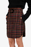Sandro Burgundy/Navy Check Belted Skirt Size 2