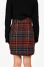 Sandro Burgundy/Navy Check Belted Skirt Size 2