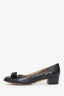 Salvatore Ferragamo Black Leather Vera Bow Ballet Flats