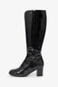 Pre-Loved Chanel™ Black Patent Leather Fur Lining Knee High Boots Size 37.5