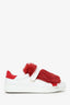 Moncler White Leather/Red Fur Victorie Sneakers Size 37