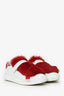 Moncler White Leather/Red Fur Victorie Sneakers Size 37