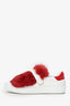 Moncler White Leather/Red Fur Victorie Sneakers Size 37