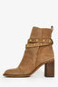 See by Chloe Brown Suede Gold Studded Ankle Boots Size 38