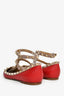 Valentino Red Leather Rockstud Cage Pointed Toe Ballet Flats Size 40