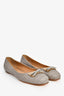 Salvatore Ferragamo Grey Crocodile Embossed Bow Flats Size 7