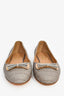 Salvatore Ferragamo Grey Crocodile Embossed Bow Flats Size 7