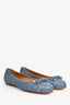 Salvatore Ferragamo Blue Crocodile Embossed Bow Flats Size 7