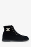 Pre-Loved Chanel™ Black Velvet Interlocking CC Logo Combat Boots Size 38.5