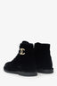 Pre-Loved Chanel™ Black Velvet Interlocking CC Logo Combat Boots Size 38.5