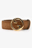 Gucci 2023 Camel Suede Interlocking G Gold Buckle Belt Size 75