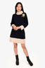 Gucci Navy/Cream Wool Turtleneck Dress with Flower Brooch Size L