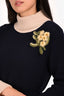 Gucci Navy/Cream Wool Turtleneck Dress with Flower Brooch Size L