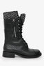 Pre-Loved Chanel™ 2011 Black Leather CC Knit Cuff Combat Boots Size 37