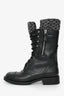 Pre-Loved Chanel™ 2011 Black Leather CC Knit Cuff Combat Boots Size 37